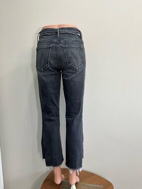 MOTHER Insider Crop Step Fray Jeans Up In Smoke Black Gray Straight Crop Size 27